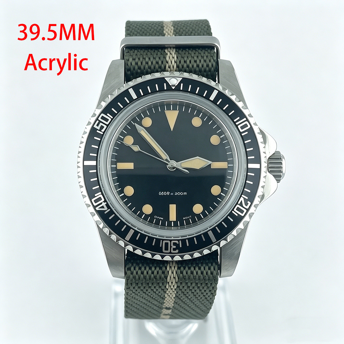 Tropic Strap Vintage - 39.5mm Diver Retro Watch No Calendar